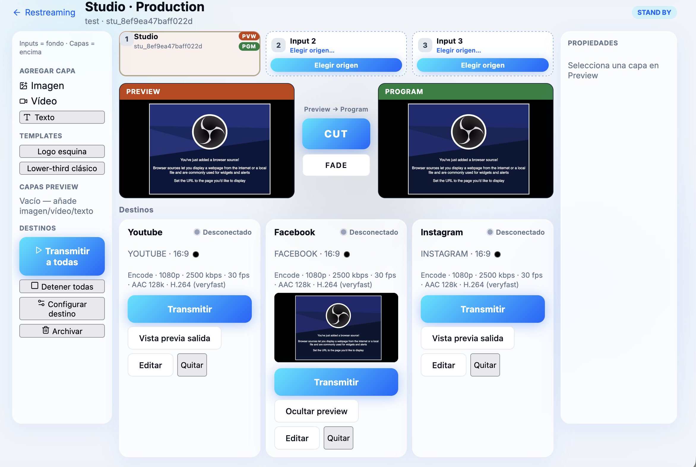 Kronos Studio Restreaming — Preview Program y destinos